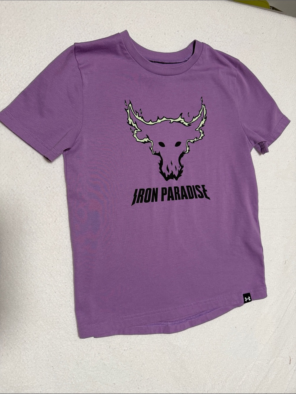 Under Armour Purple Tee with 'Iron Paradise' Skull Graphic